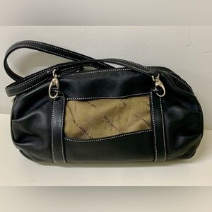 Y2K Vtg Black Leather Lee's Needle Art Handbag Purse